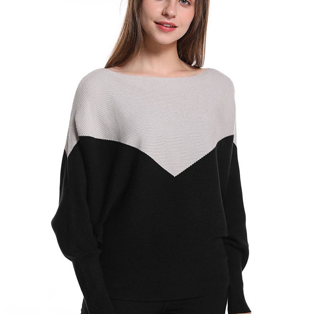 LASCANA boat neck sweater featuring a color-block ribbed knit design - Picture 3 of 8